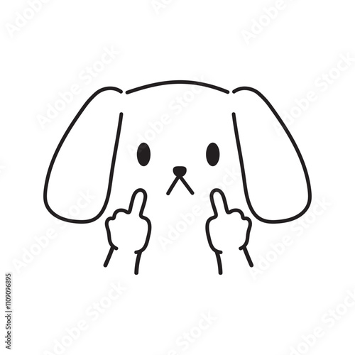 Long-Eared Dog Line Drawing Showing Middle Finger