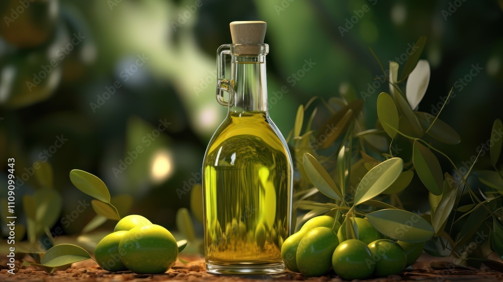 Olive Oil Bottle with Olives Olive Oil Bottle with Olives