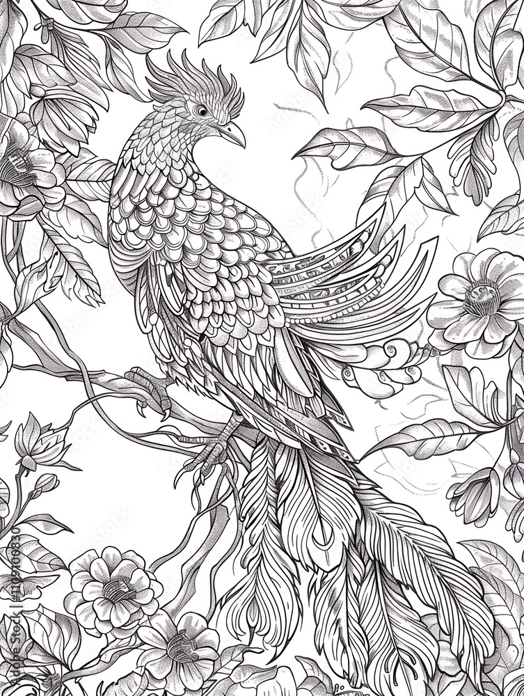 Naklejka premium peacock feather pattern children coloring book