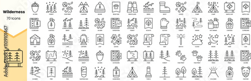 Set of wilderness icons. Simple line art style icons pack. Vector illustration
