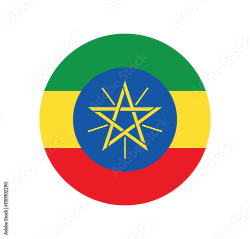 Vector Ethiopia National Flag icon. Round flag of Ethiopia on white Background.
