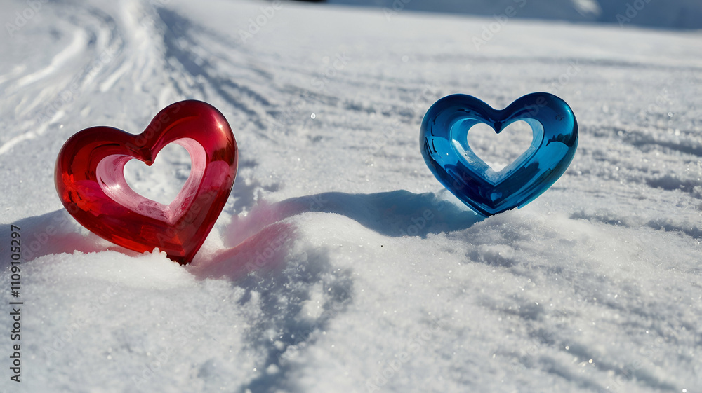 Fototapeta premium A different colour hearts on ice