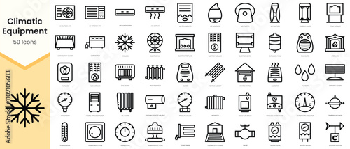 Set of climatic equipment icons. Simple line art style icons pack. Vector illustration