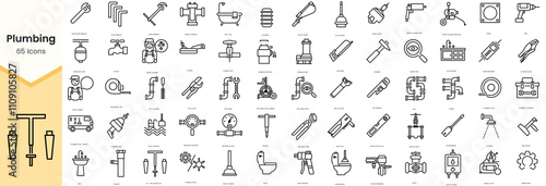 Set of plumbing icons. Simple line art style icons pack. Vector illustration