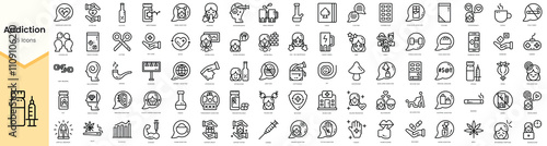 Set of addiction icons. Simple line art style icons pack. Vector illustration