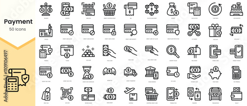 Set of payment icons. Simple line art style icons pack. Vector illustration