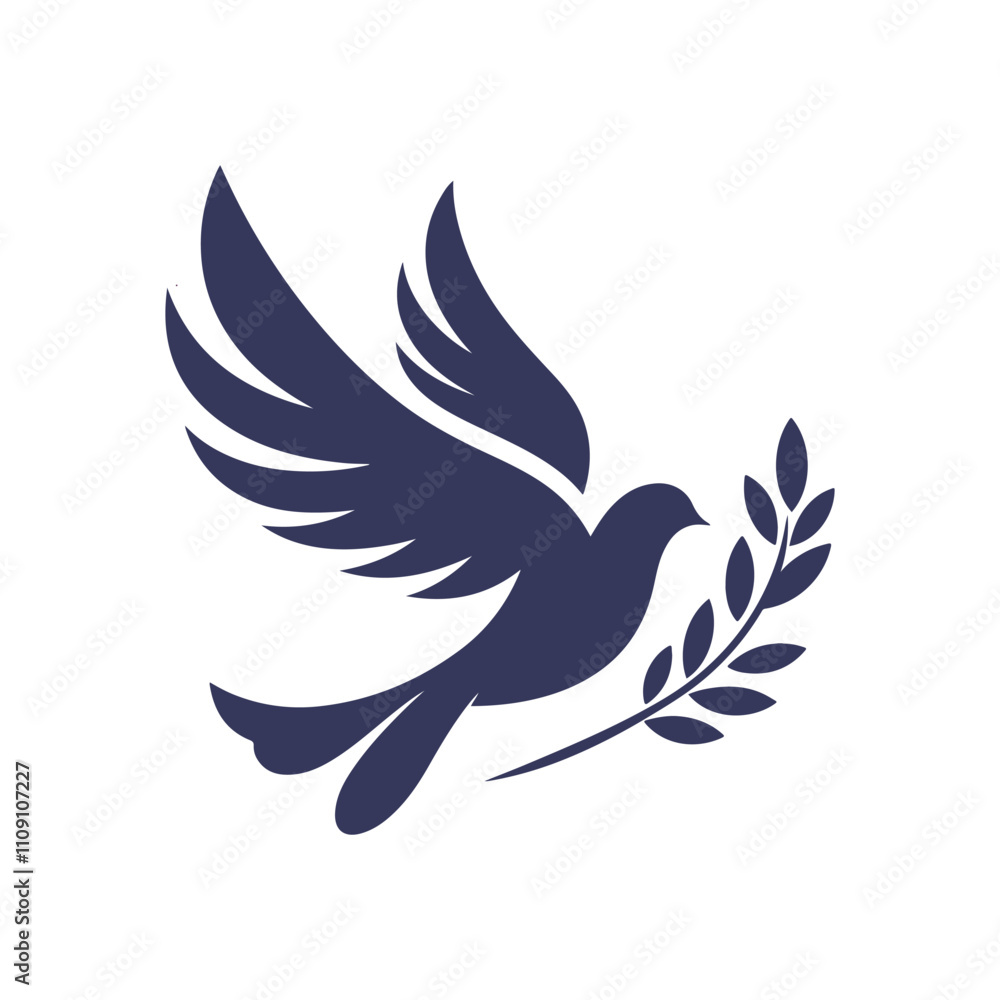 Fototapeta premium Silhouette Vector Illustration of a Peace Dove with Olive Branch