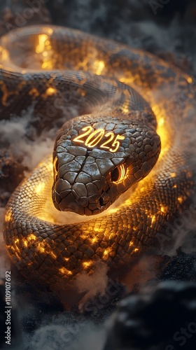 A glowing snake with the year 2025 inscribed.