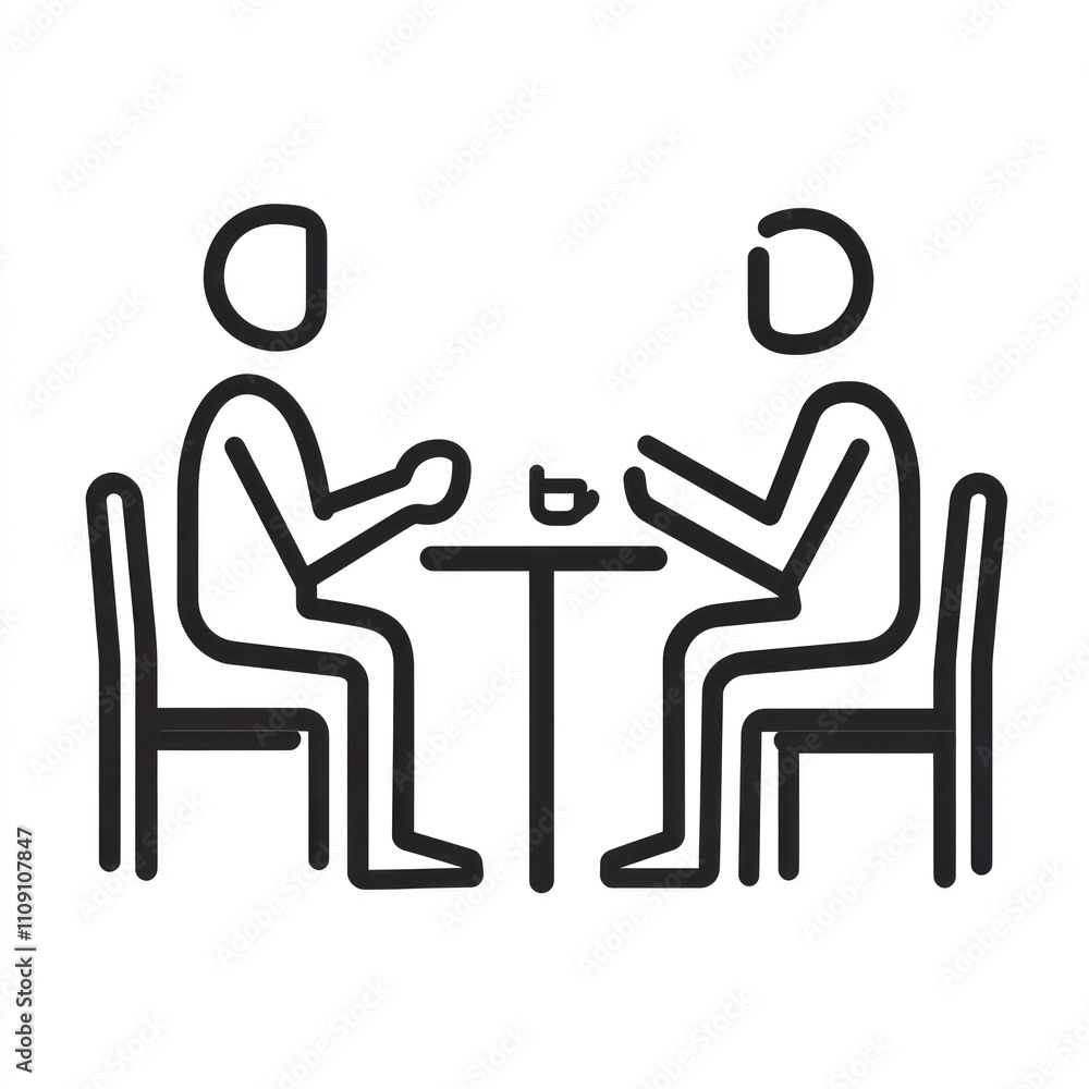 Two people seated at a table having a conversation or business meeting. Two people seated at a table having a conversation or business meeting.