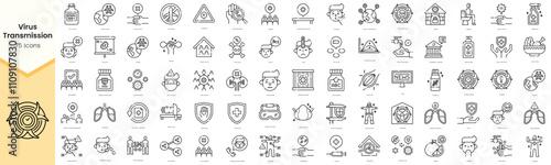 Set of virus transmission icons. Simple line art style icons pack. Vector illustration