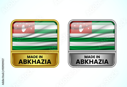 Made in Abkhazia label icon in gold and silver color. Flag icon set for business