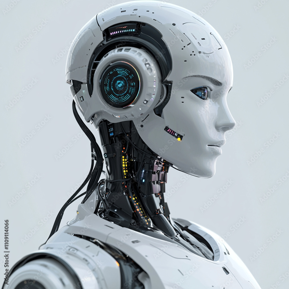 Futuristic Female Robot Head  AI  Cyborg  Artificial Intelligence