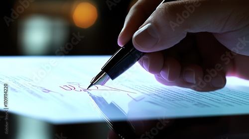 Signing a Document with a Fountain Pen photo