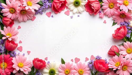 Vibrant Floral Frame with Mixed Colorful Flowers Border