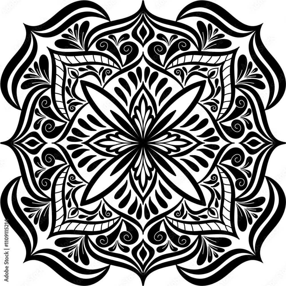 Fototapeta premium A floral mandala with delicate petals and graceful curves, symbolizing growth. 