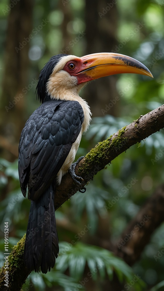 Fototapeta premium Visayan hornbill bird in a tropical rainforest.