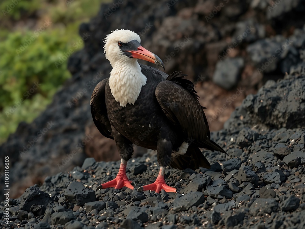 Volcanic rocks surrounding black frigate bird in the Galapagos. Volcanic rocks surrounding black frigate bird in the Galapagos.