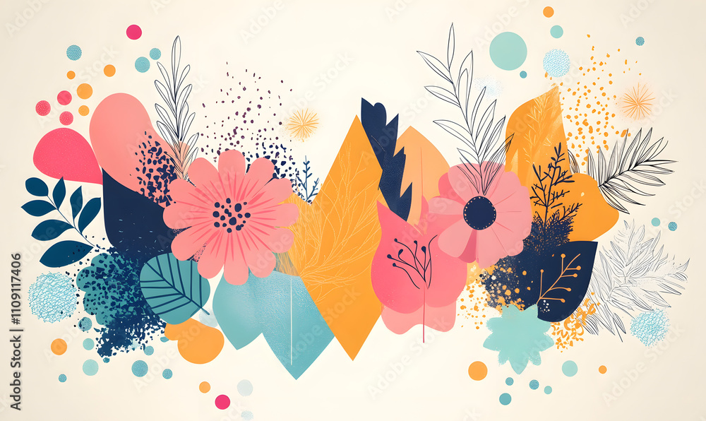 Obraz premium Creative 2D Doodle Floral Illustrations Text Space for Versatile Designs, Greeting Cards, Invitations