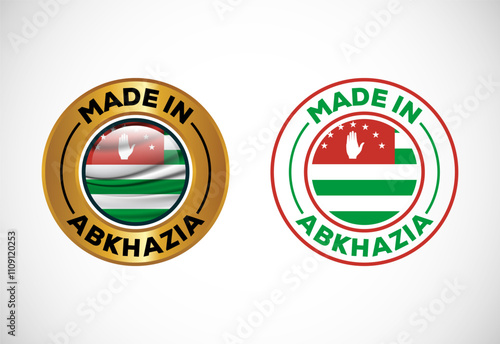 Made in Abkhazia label icon with flag. Icon set for business, badge, seal, sticker, logo, and symbol