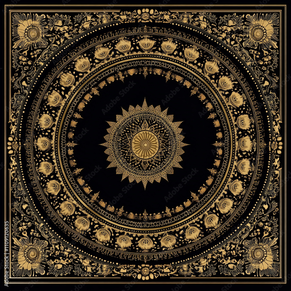 Obraz premium Gold Mandala Design Black Background Luxury Pattern Decorative Art