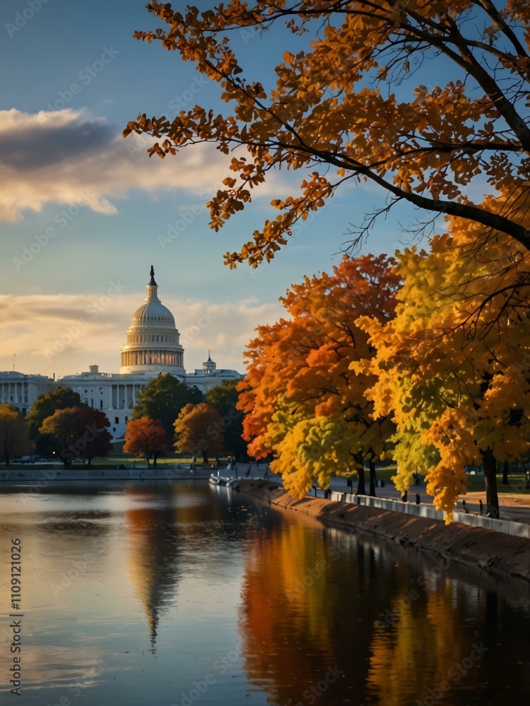 Obraz premium Washington DC city view with Capitol Hill in autumn