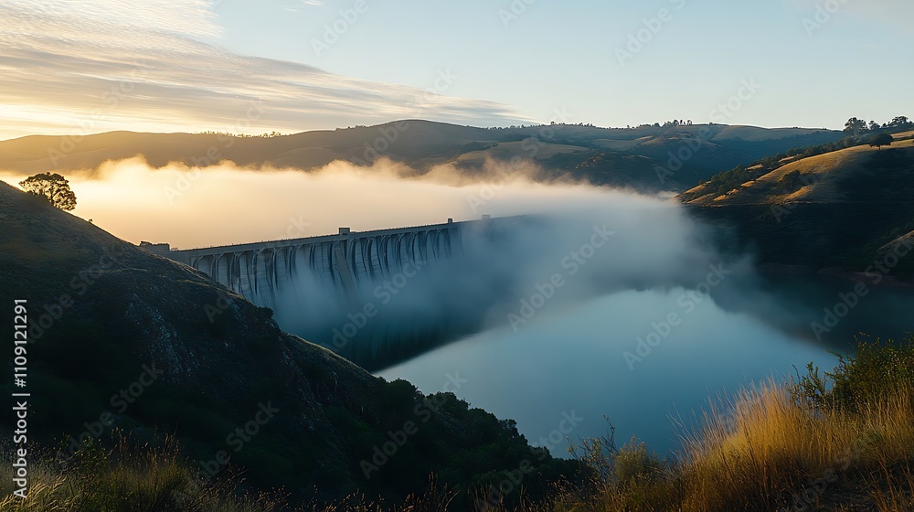 a futuristic dam water spill with beautiful nature a futuristic dam water spill with beautiful nature