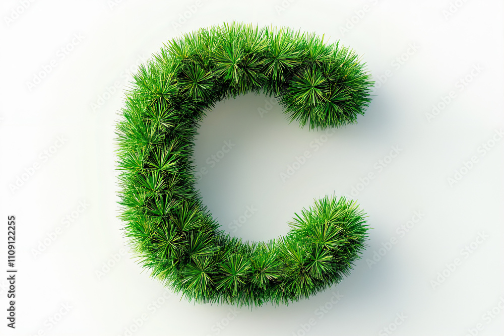 Green Christmas pine tree leaf Letter C Shaped Green Christmas pine tree leaf Letter C Shaped
