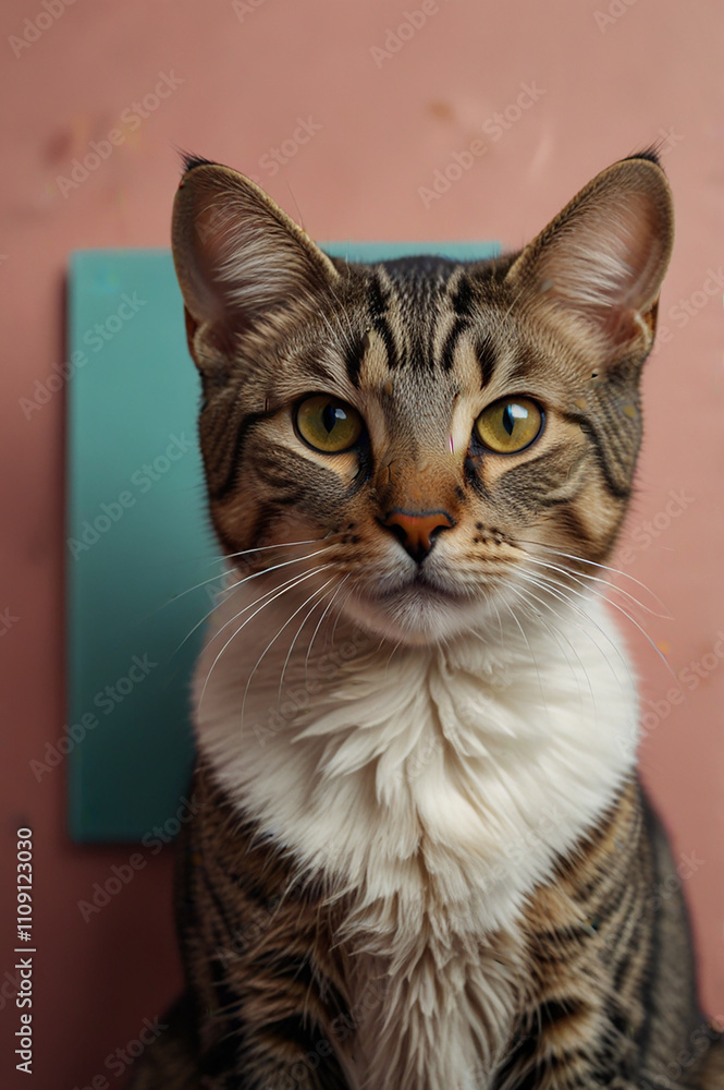 Cute tabby cat portrait. Domestic cat with striking markings. Cute tabby cat portrait. Domestic cat with striking markings.