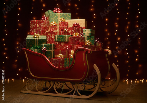 Christmas sleigh full of gift wrapping
