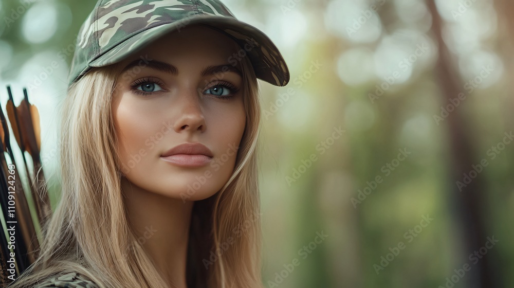 Experienced archer prepares for a day in the woods with bow and arrows in hand Experienced archer prepares for a day in the woods with bow and arrows in hand