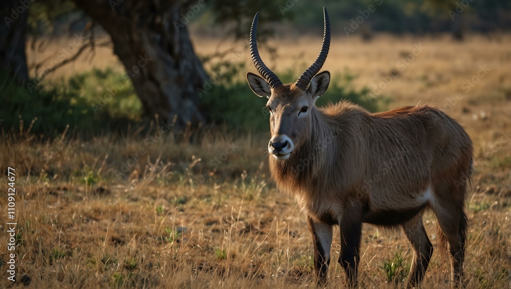 Fototapeta premium Waterbuck grazing in the wild.