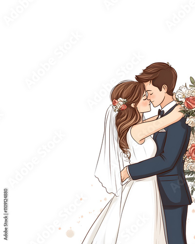 Wedding photos with a clean background for free space for text. For use with advertising banners for weddings or Valentine's Day.