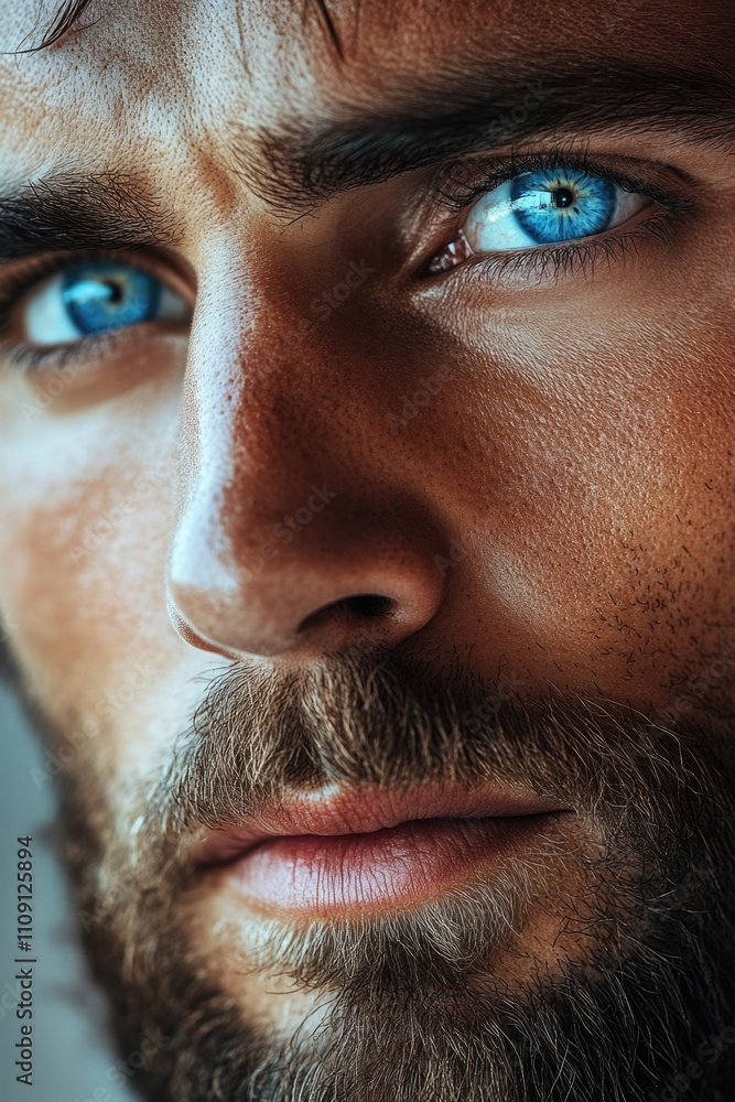 Fototapeta premium A close-up shot of a person's face with distinctive blue eyes