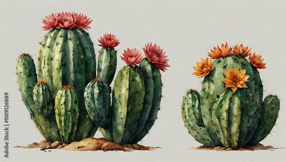 Fototapeta premium Watercolor cactus isolated, PNG.