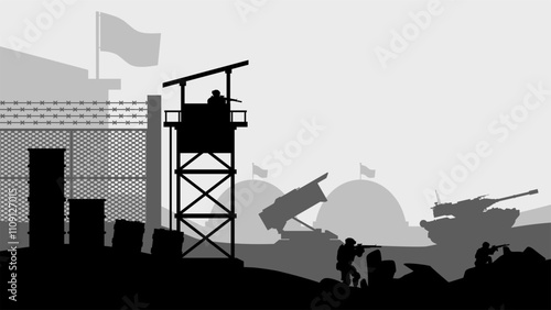 Landscape illustration of military base outpost