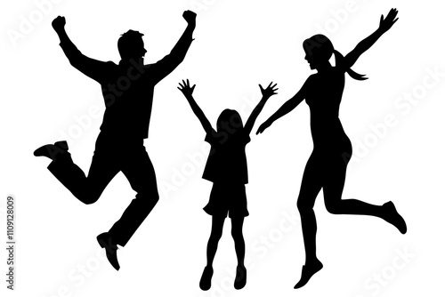 Vector silhouette of a parents jumping with children.