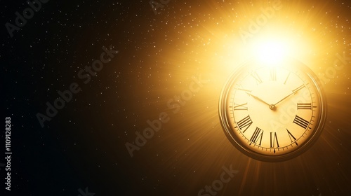 Wallpaper Mural Time glowing with brilliance against a dark, starry backdrop showcasing a classic clock Torontodigital.ca