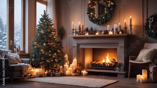 Wallpaper Mural Cozy Living Room with Fireplace and Candles Torontodigital.ca