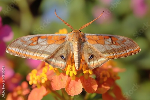 A detailed shot of a butterfly sitting on a colorful flower, perfect for nature or wildlife related projects photo