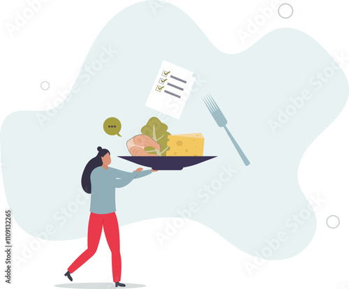 Healthy meal planning with daily food ingredients list.flat characters.