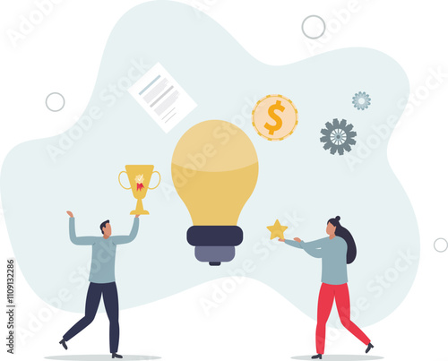 Employee recognition and rewards with motivation bonus.Reward after successful professional job or excellent results.flat characters.