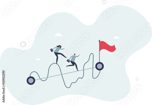 Easy or shortcut way to win business success or hard path and obstacle concept.flat characters.
