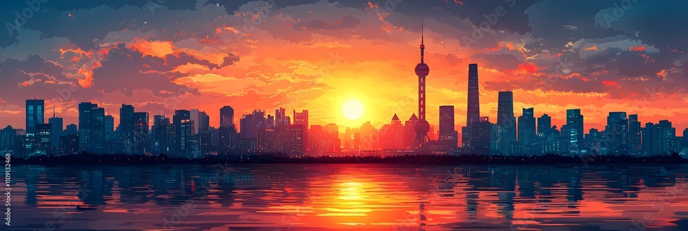 A beautiful landscape with a large building in the background A beautiful landscape with a large building in the background