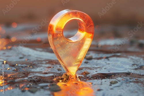 Wallpaper Mural A map marker on a wet surface with a blurry background, suitable for use in travel or navigation-related projects Torontodigital.ca