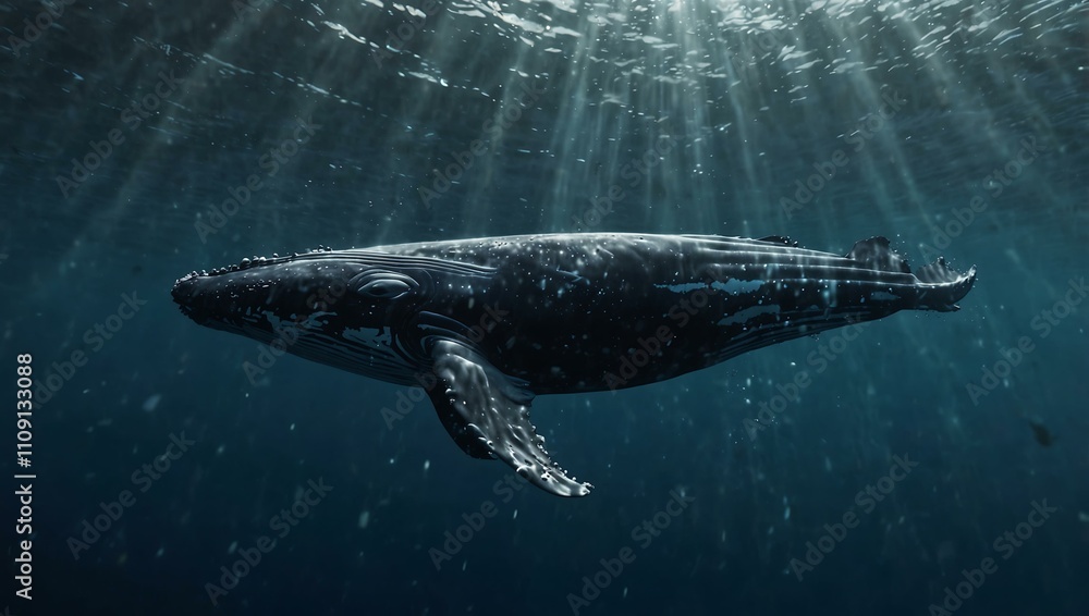 Naklejka premium Whale swimming underwater, illustrated with generative AI.