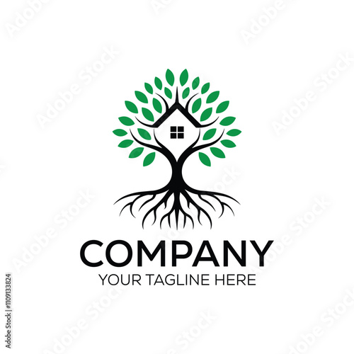 Tree And House Logo Design Template, photo