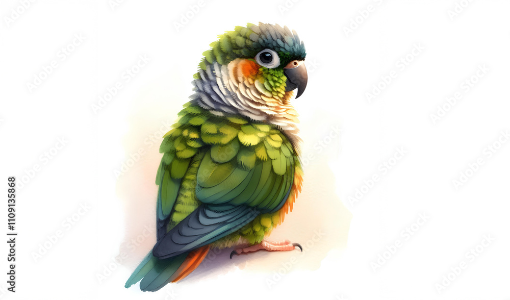 Obraz premium Watercolor bird Quaker Parrot breed on white background.