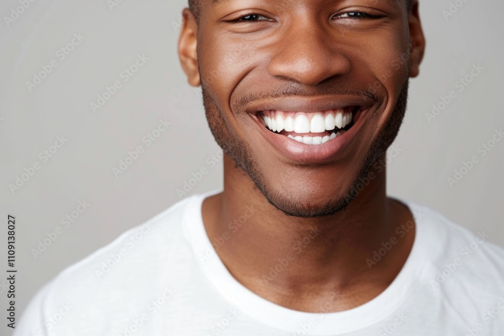 Naklejka premium A person smiling while brushing their teeth with a toothbrush, highlighting oral hygiene importance