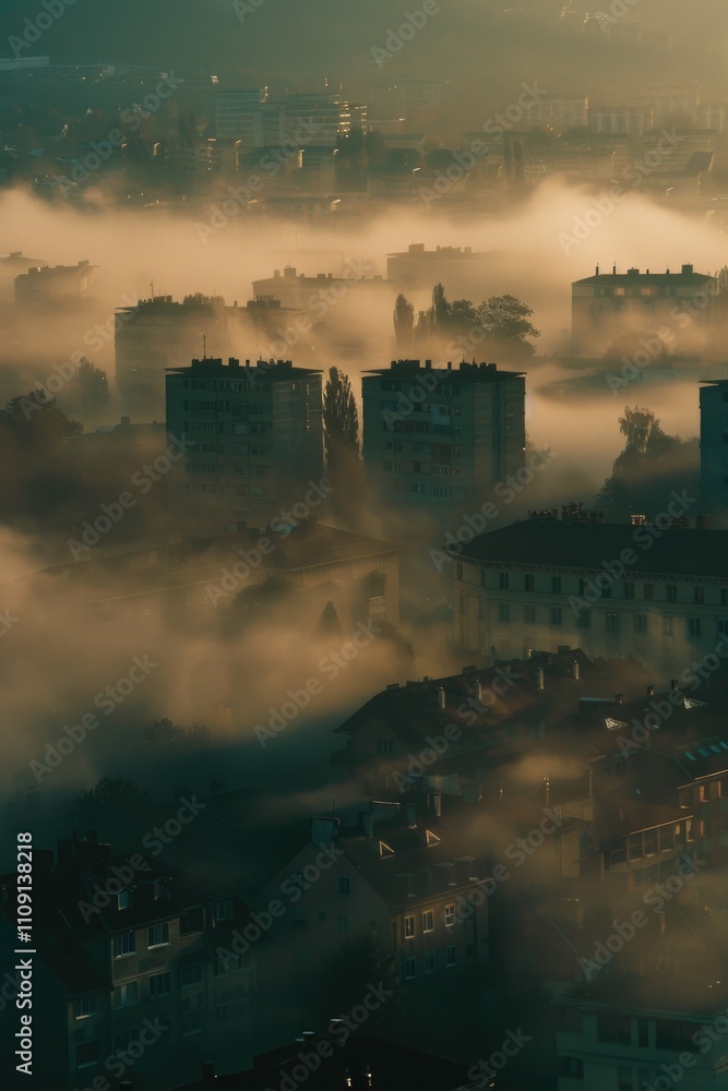 Fototapeta premium A city street covered in thick fog