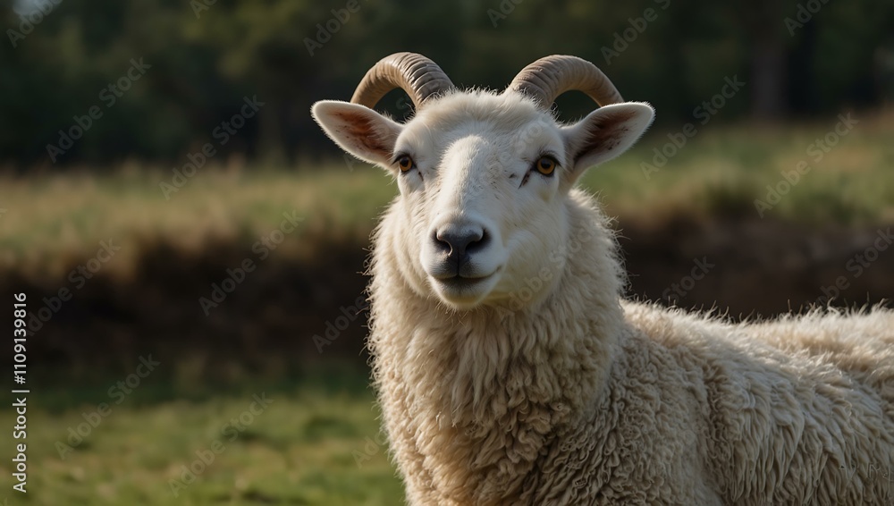 Obraz premium White ewe gazing forward, looking serene.